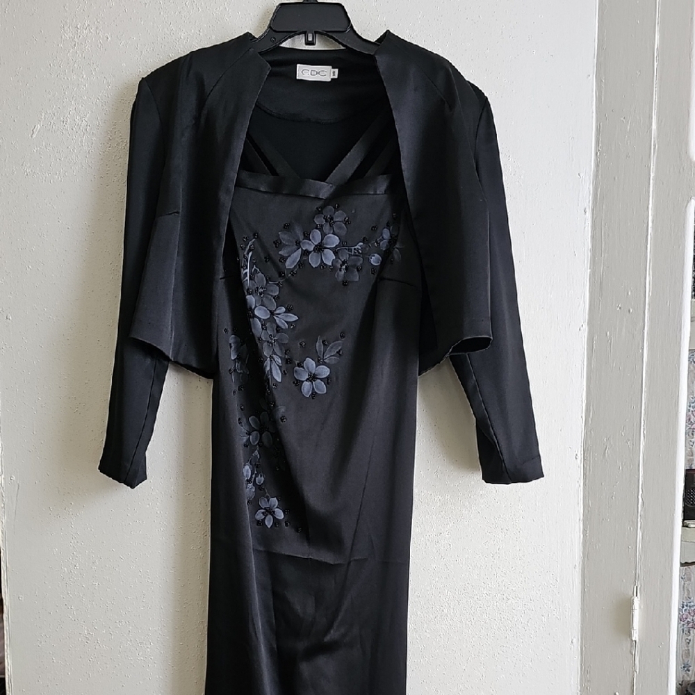 CDC Black Dress with Floral Design Beads And Matching Jacket